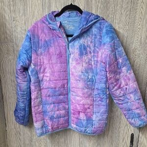 Alexa Rae Purple Tie Dye Hooded Full Zip Puffer Jacket Kids Size Large 16 NWT